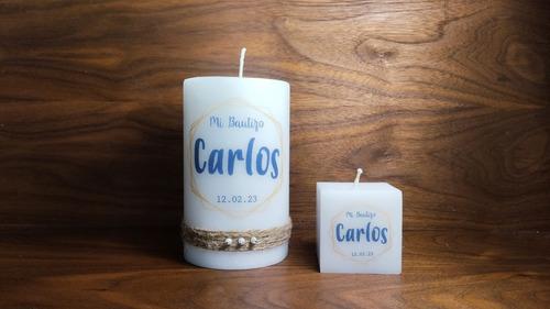 20 Velas +1 Cirio Personalizado Recuerdos Bautizo Boda Selah