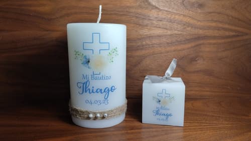 20 Velas +2 Cirios Personalizado Recuerdos Bautizo  Selah