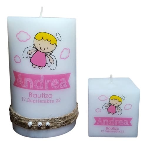 20 Velas +1 Cirio Personalizado Recuerdos Bautizo Boda Selah