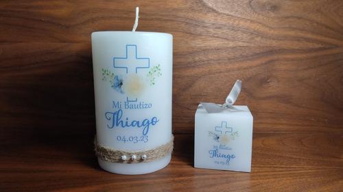 30 Velas +1 Cirio Personalizado Recuerdos Bautizo Boda Selah